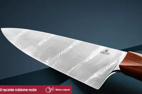 Ostrze noża Gerlach z wzorem damasceńskim, idealne do precyzyjnego krojenia wołowiny.