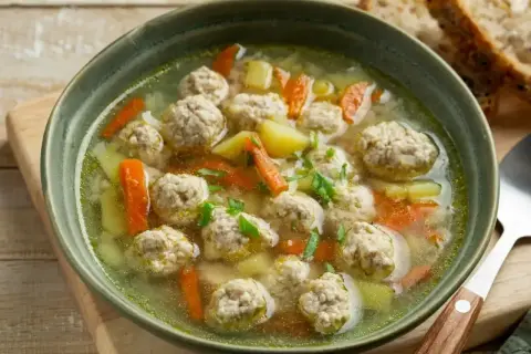 Zupa z klopsikami, ziemniakami i marchewką. Jedna z wielu pysznych rodzajów zup, idealna na chłodne dni.