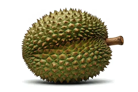 Kolczasty owoc durian, znany po angielsku jako durian, z charakterystycznym ogonkiem.
