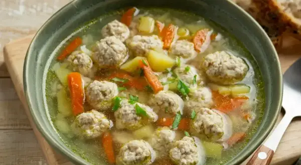 Zupa z klopsikami, ziemniakami i marchewką. Jedna z wielu pysznych rodzajów zup, idealna na chłodne dni.