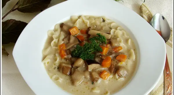 Aksamitna zupa borowikowa z makaronem i marchewką. Idealny przepis na jesienne dni.